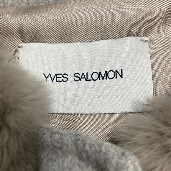YVES SALOMON LIGHT GREY RABBIT FUR AND WOOL LONG VEST - Picture 4 of 5